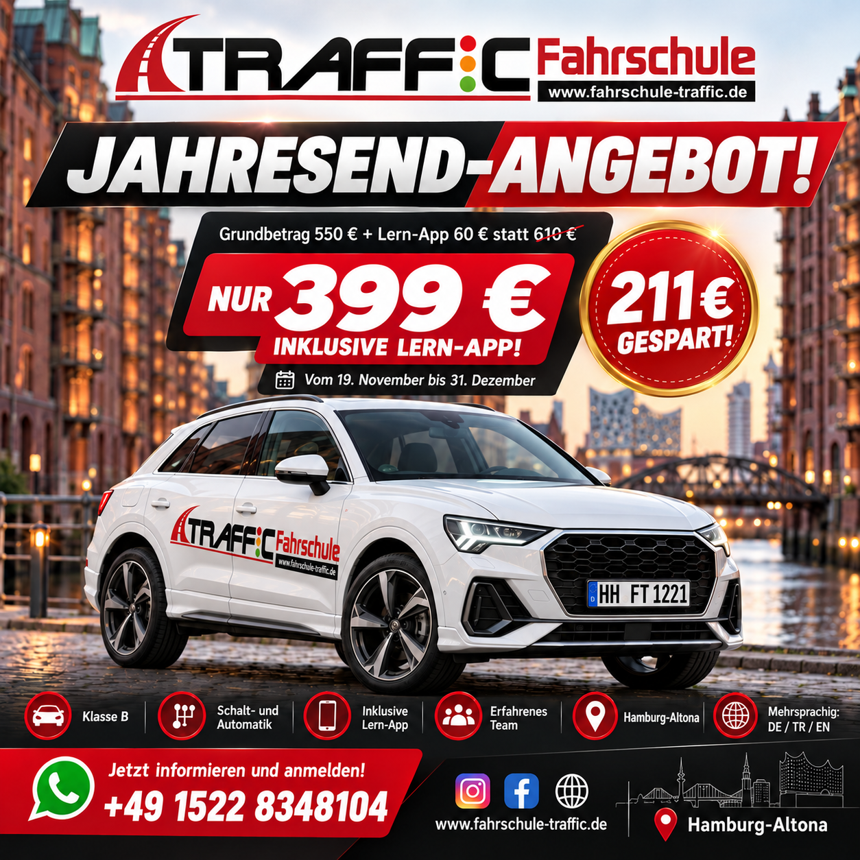 Fahrschule Traffic: Jahresend-Angebot 399 Euro inklusive Lern-App, vom 19. November bis 31. Dezember